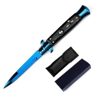 8,75 AKC Blau Titan Schwarz Farbe Holz Stiletto Springmesser